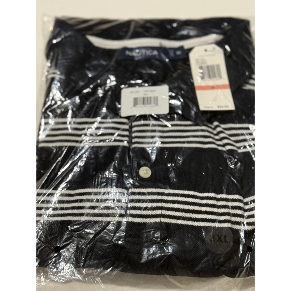 Nautica Mens 3XL Navy Blue Striped Pique Polo Shirt KR1501 New With Tags